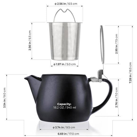 Pluto Black Porcelain Teapot with Infuser