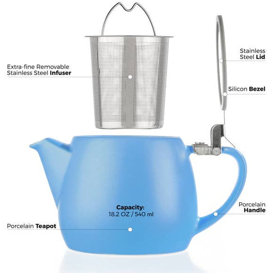 Pluto Blue Porcelain Teapot with Infuser