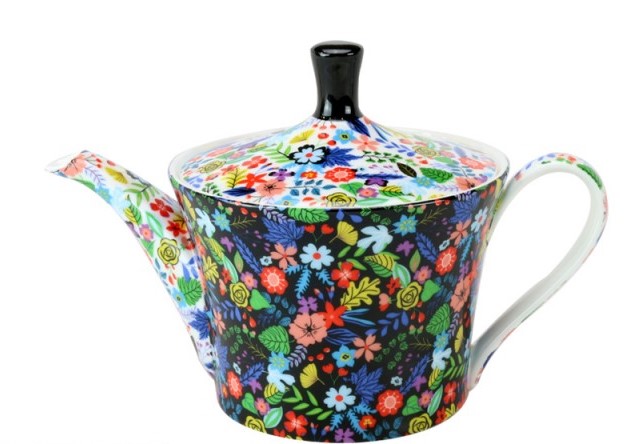Black Floral Tea Pot