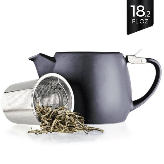 Pluto Black Porcelain Teapot with Infuser