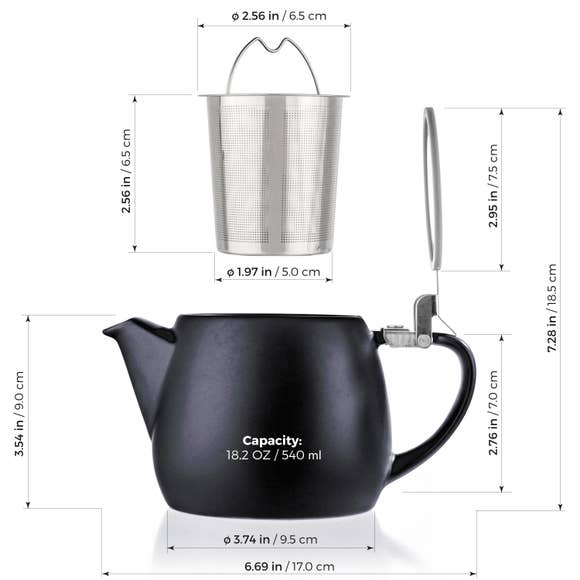 Pluto Black Porcelain Teapot with Infuser