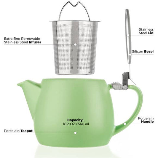 Pluto Lime Green Porcelain Teapot with Infuser